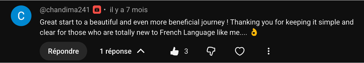 YouTube learner comment