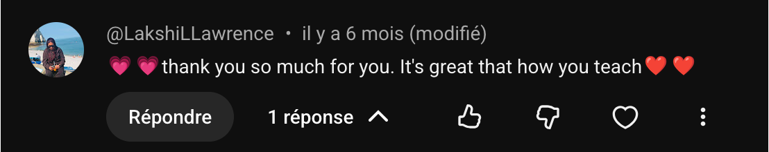 YouTube learner comment