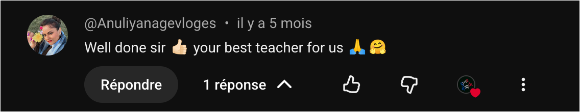 YouTube learner comment